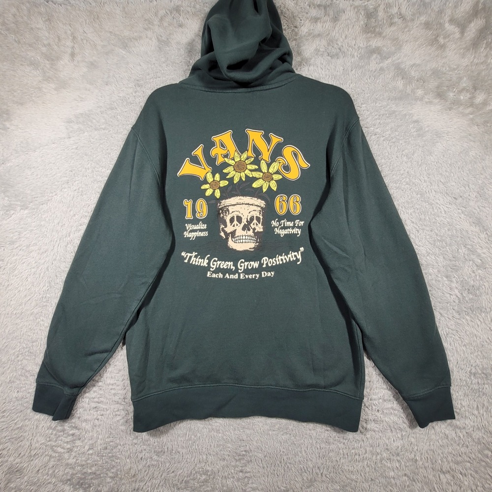 Vans Hoodie Mens Small Green Think Green Grow Positivity Skull
